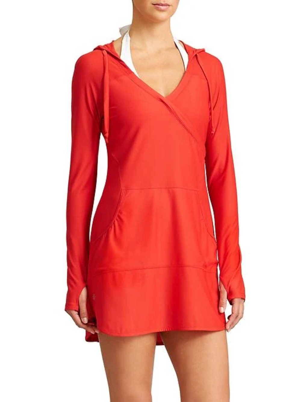 Athleta | Coral-Red Hooded Swim Wick It Wader Coverup Tunic Dress (Like New)